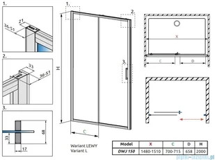 Radaway Premium Pro Black Dwj drzwi 150cm lewe szkło przejrzyste 1014150-54-01L | - Akcesoria do armatury i ceramiki - miniaturka - grafika 2