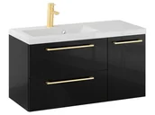 Szafki łazienkowe - Szafka Wisząca Z Umywalką RON 90 cm D Lewa - Czarny Wysoki Połysk - Uchwyty Złote Szczotkowane - miniaturka - grafika 1