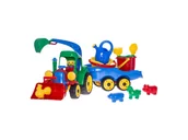 Zabawki do piasku - HEMAR Koparka z przyczepą i kompletem mini- 10 elementów - miniaturka - grafika 1