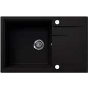Zlewozmywaki - EOS Zlewozmywak granitowy jednokomorowy z ociekaczem DURAN czarny brokat srebrny - miniaturka - grafika 1