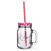 Szklanki - Słoik z uchem ze słomką kubek szklanka 0,45l 125551 - miniaturka - grafika 1
