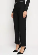 Spodnie damskie - Czarne Klasyczne Spodnie na Suwak i Haftkę Ozdobione Paskiem Liloena - miniaturka - grafika 1