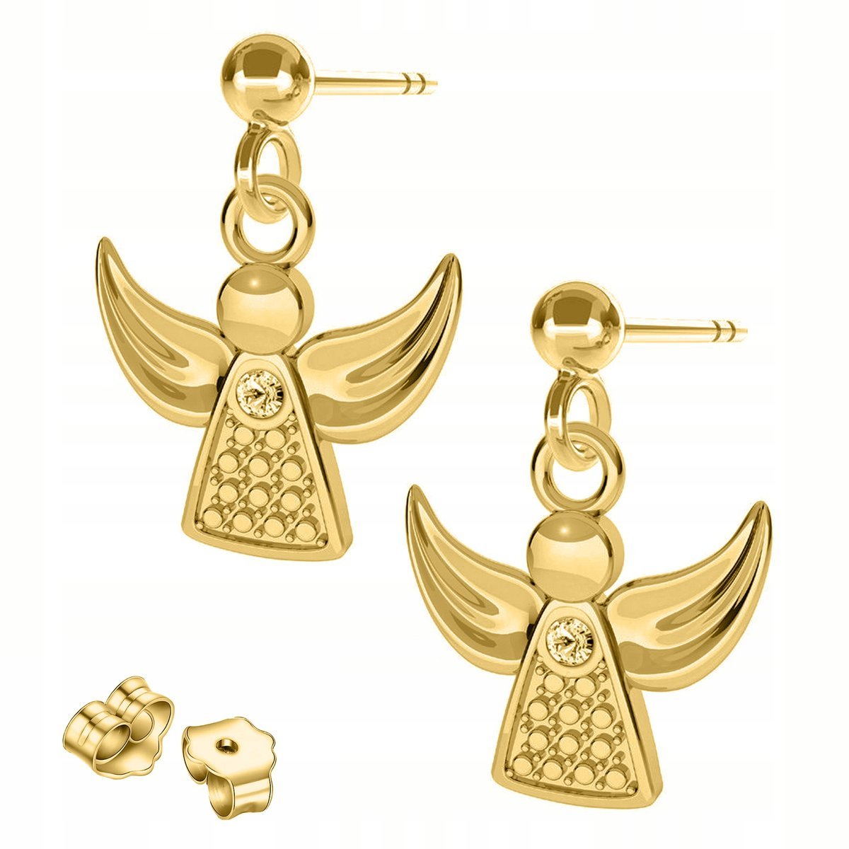 Złote Kolczyki Anioły Aniołki Anioł Angel Aniołek Stróż SREBRO 925