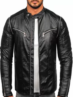 Kurtki męskie - Czarna skórzana kurtka męska z odpinanymi rękawami biker Denley 11Z8011-A - grafika 1