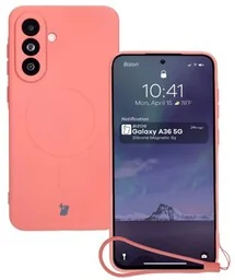 Bizon Silikonowe etui z pierścieniem magnetycznym Case Silicone Magnetic Sq do Galaxy A36 5G, brudnoróżowe - Etui i futerały do telefonów - miniaturka - grafika 1