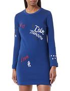 Sukienki - Love Moschino Damska sukienka o regularnym kroju z długim rękawem i emblematami, miłość i szkice, niebieski, 42 - miniaturka - grafika 1