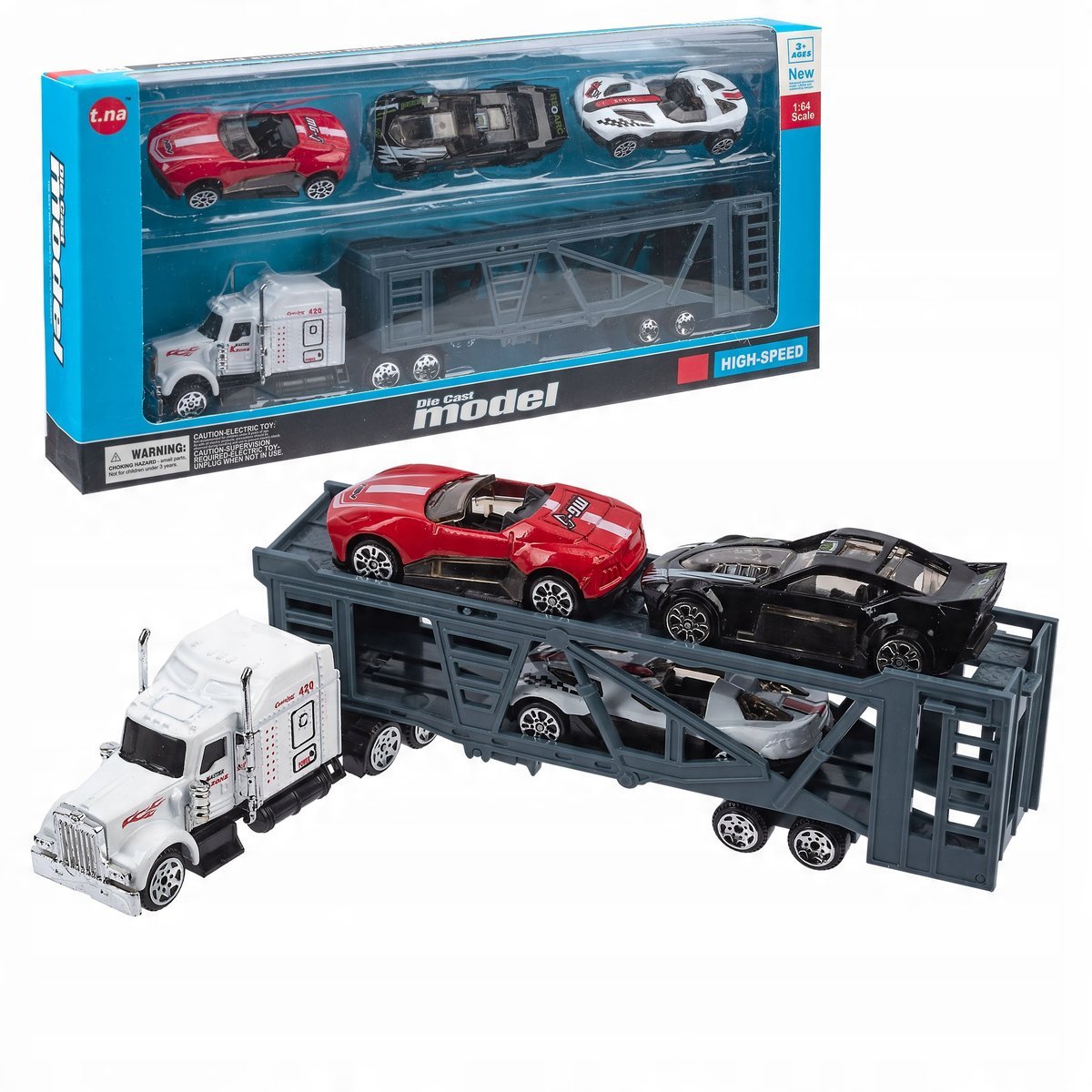 Tir Z Autami Sportowymi Laweta Metalowa Do Zabawy