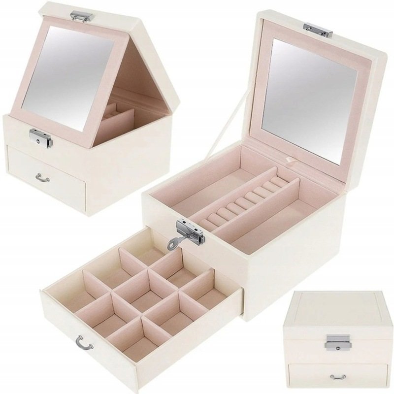 SZKATUŁKA PUDEŁKO ORGANIZER NA BIŻUTERIĘ ZEGARKI PIERŚCIONKI ETUI BIAŁA