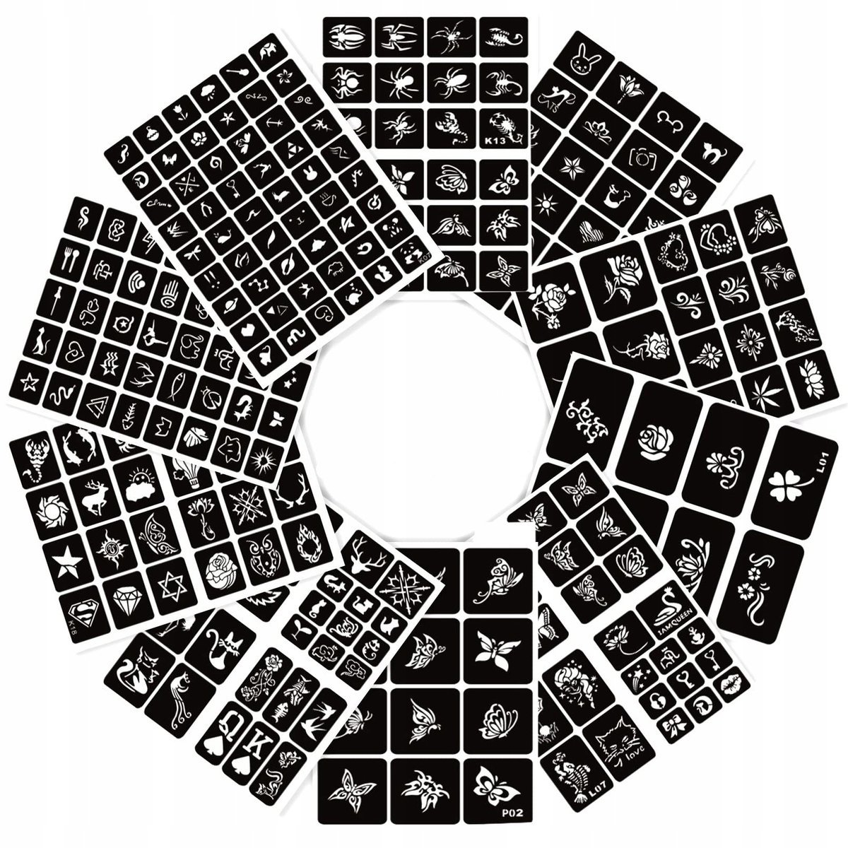 TATUAŻE BROKATOWE SZBLONY PAKIET SZABLONÓW 258szt