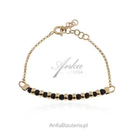 Bransoletki - ankabizuteria.pl Bransoletka srebrna pozłacana z czarnymi onyksami - miniaturka - grafika 1