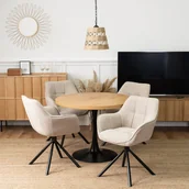 Stoły z krzesłami - Zestaw Stół Okrągły i 4 Krzesła Tapicerowane Obrotowe PEONY Beż - miniaturka - grafika 1