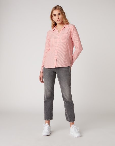 Wrangler 1Pkt Stripe Shirt Damska Koszula Bittersweet Red W5R4Tixbo-S