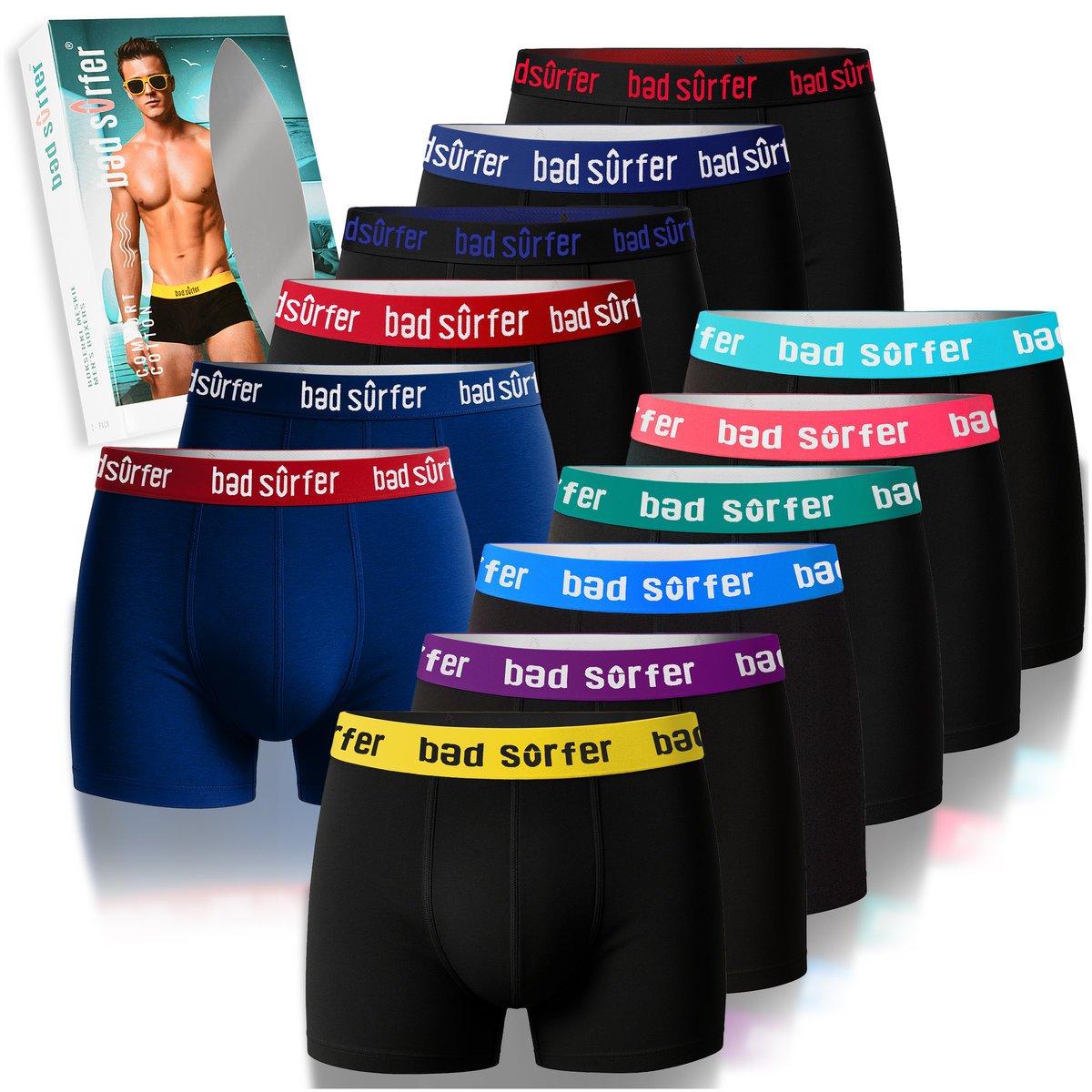 BAD SURFER OnlyWave! Bokserki Męskie 12 pak Bawełniane Mix Logo Rozmiar XL
