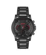 Zegarki męskie - HUGO Analogowy wielofunkcyjny zegarek kwarcowy dla mężczyzn z czarną bransoletką ze stali nierdzewnej - 1530296, Czarny - miniaturka - grafika 1