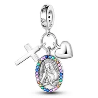 Wisiorki - Zawieszka Srebro 925 Charms Koralik Do Pandora Maryja Matka Boska Krzyż Serce - miniaturka - grafika 1