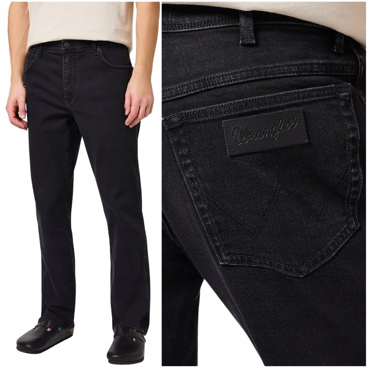 Wrangler TEXAS Pressure klasyczne czarne proste spodnie jeansowe W32 L34
