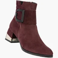 Botki damskie - Botki Damskie Skórzane Buty Na Klocku Ocieplane Zimowe Bordowe Lovsoka 530 37 Bordowy - miniaturka - grafika 1