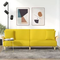 Sofy i kanapy - vidaXL Rozkładana kanapa z podłokietnikami, jasnożółta, obita tkaniną - miniaturka - grafika 1