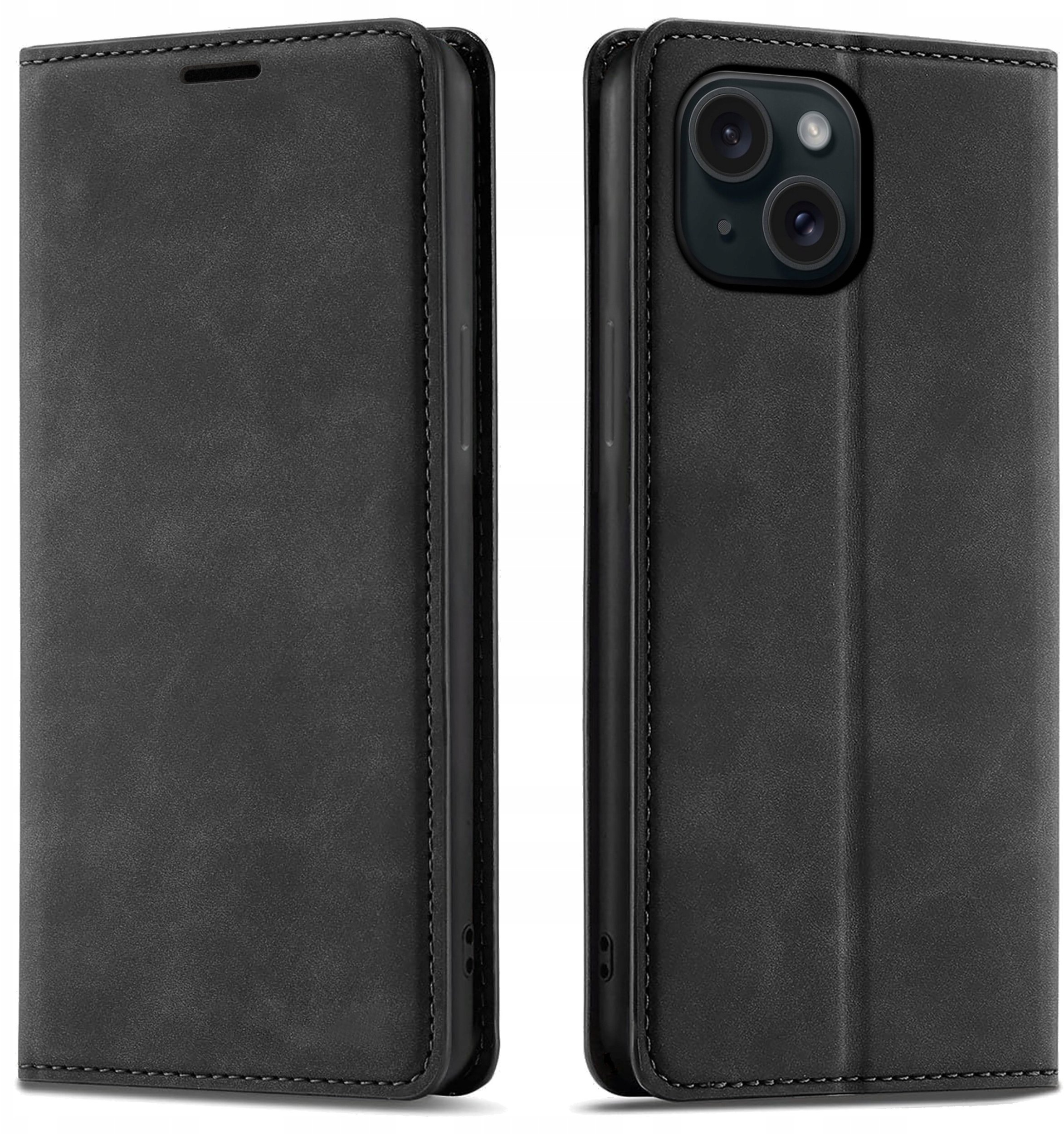 krainaGSM Etui Z Klapką Do Iphone 15 Zamykane Magnetyczne Skórzane + Szkło 9H