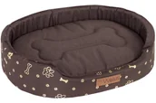 Legowiska dla psów - Owalne legowisko kojec dla psa Welsti brązowy złote kości i łapki L 68x55 wigofil - miniaturka - grafika 1