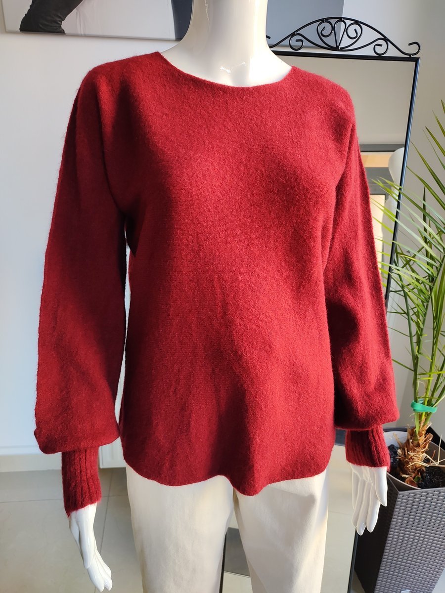 Sweter łódka z Baby Alpaca - burgund One size