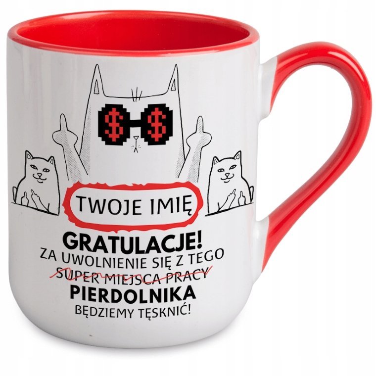 KUBEK NA POŻEGNANIE ODEJŚCIE KOLEŻANKI KOLEGI Z PRACY Z IMIENIEM NAPISEM