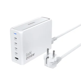 Ładowarka sieciowa stacja ładowania GaN 1x USB-A 4x USB-C PD 228W z kablem 1.5m biała - Ładowarki do telefonów - miniaturka - grafika 1