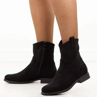 Botki damskie - Czarne jesienne zamszowe ażurowe botki damskie S.Barski 52-530 - S.BARSKI - miniaturka - grafika 1