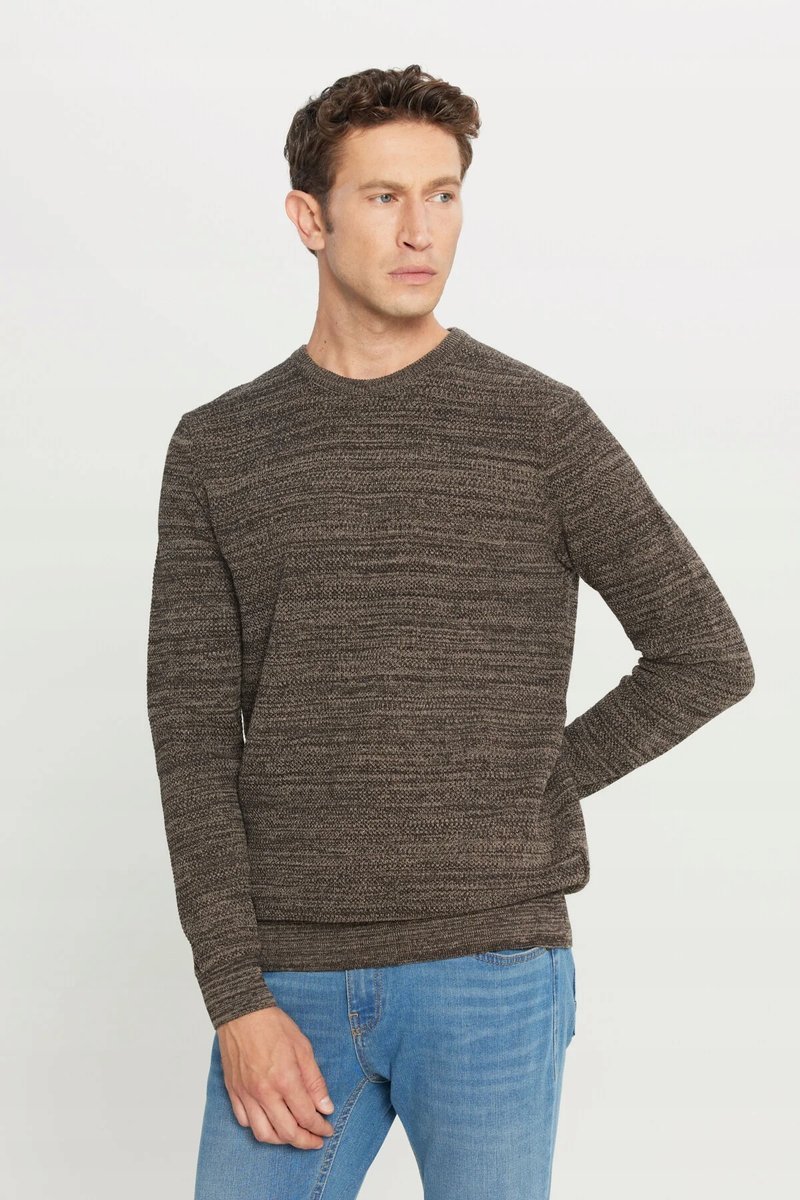 MĘSKI SWETER W MELANŻOWEJ FAKTURZE Z OKRĄGŁYM DEKOLTEM S 5GA*