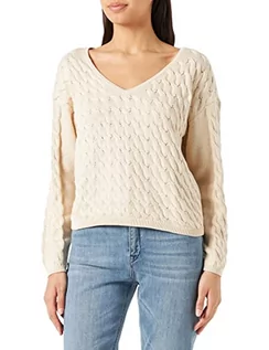 Kurtki damskie - Vila Damskie ponczo z dzianiny Vichao w serek L/S Cable Knit Top/Su-noos, brzoza, M - grafika 1