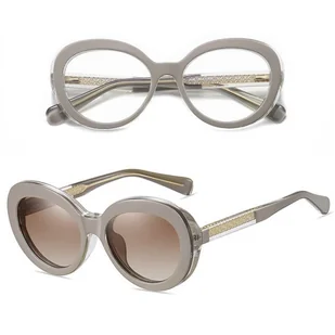 2w1 Okulary damskie do komputera + nakładka przeciwsłoneczna na magnes Clip-On 25174A beżowe - Okulary korekcyjne, oprawki, szkła - miniaturka - grafika 1