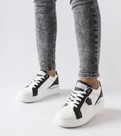 Sneakersy damskie - Biało-czarne sneakersy ze srebrnym akcentem Via-40 - miniaturka - grafika 1