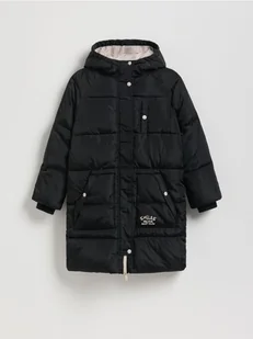 Reserved - Długi pikowany płaszcz z kapturem - czarny - Kurtki i płaszcze dla dziewczynek - miniaturka - grafika 1