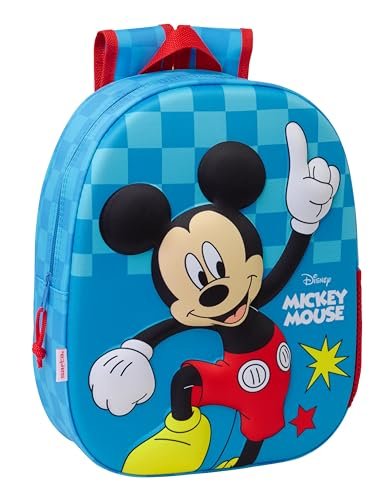 Safta MICKEY MOUSE 3D plecak szkolny, wzór 3D, dostosowany do samochodu, idealny dla dzieci w różnym wieku, wygodny i wszechstronny, jakość i wytrzymałość, 27 x 10 x 33 cm, Niebieski, M, Casual