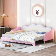 Sofy i kanapy - Flieks łóżko dziecięce sofa rozkładana 90x190cm/180x190cm, łóżko tapicerowane z wysuwanym łóżkiem, sofa rozkładana łóżko pojedyncze łóżko podwójne łóżko gościnne, PU, różowy - miniaturka - grafika 1