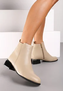 Beżowe Ocieplane Botki na Obcasie w Stylu Sztybletów Arfiva - Botki damskie - miniaturka - grafika 1