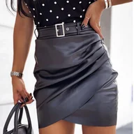 Spódnice - Skórzana spódnica ołówkowa mini - Czarny - miniaturka - grafika 1