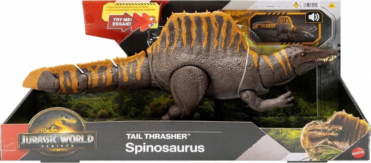 Figurka Mattel Jurassic World Tail Thrasher Spinosaurus spinozaur jgb57