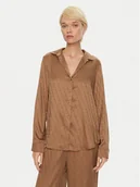 Piżamy damskie - Calvin Klein Koszulka piżamowa Buttondown 000QS7302E Brązowy Regular Fit - miniaturka - grafika 1