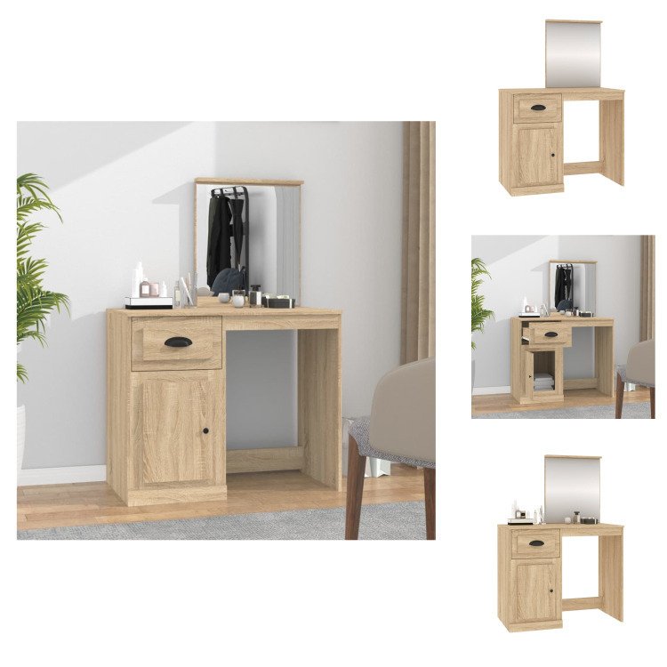 vidaXL Toaletka z lustrem dąb sonoma 90x50x132,5 cm - Toaletki