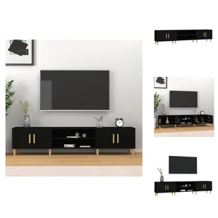 vidaXL Szafka pod TV czarna 180x31,5x40 cm materiał drewnopochodny - Meble TV - Szafki RTV - miniaturka - grafika 1