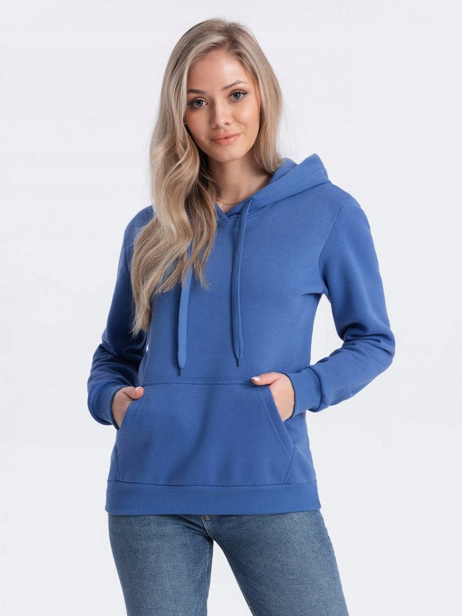 Damska bluza dresowa kangurka z kapturem ocieplana M niebieska jeans 17