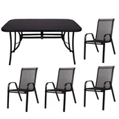 Meble ogrodowe - Meble ogrodowe metalowe komplet dla 4 osób stół ze szkłem hartowanym 4 krzesła czarne - miniaturka - grafika 1