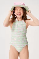 Stroje kąpielowe dla dziewczynek - Roxy jednoczęściowy strój kąpielowy dziecięcy HIBILINENE kolor zielony - miniaturka - grafika 1