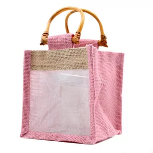 Torba Z 1 Okienkiem Z Juty Naturalna + Róż - Torby i wózki na zakupy - miniaturka - grafika 1