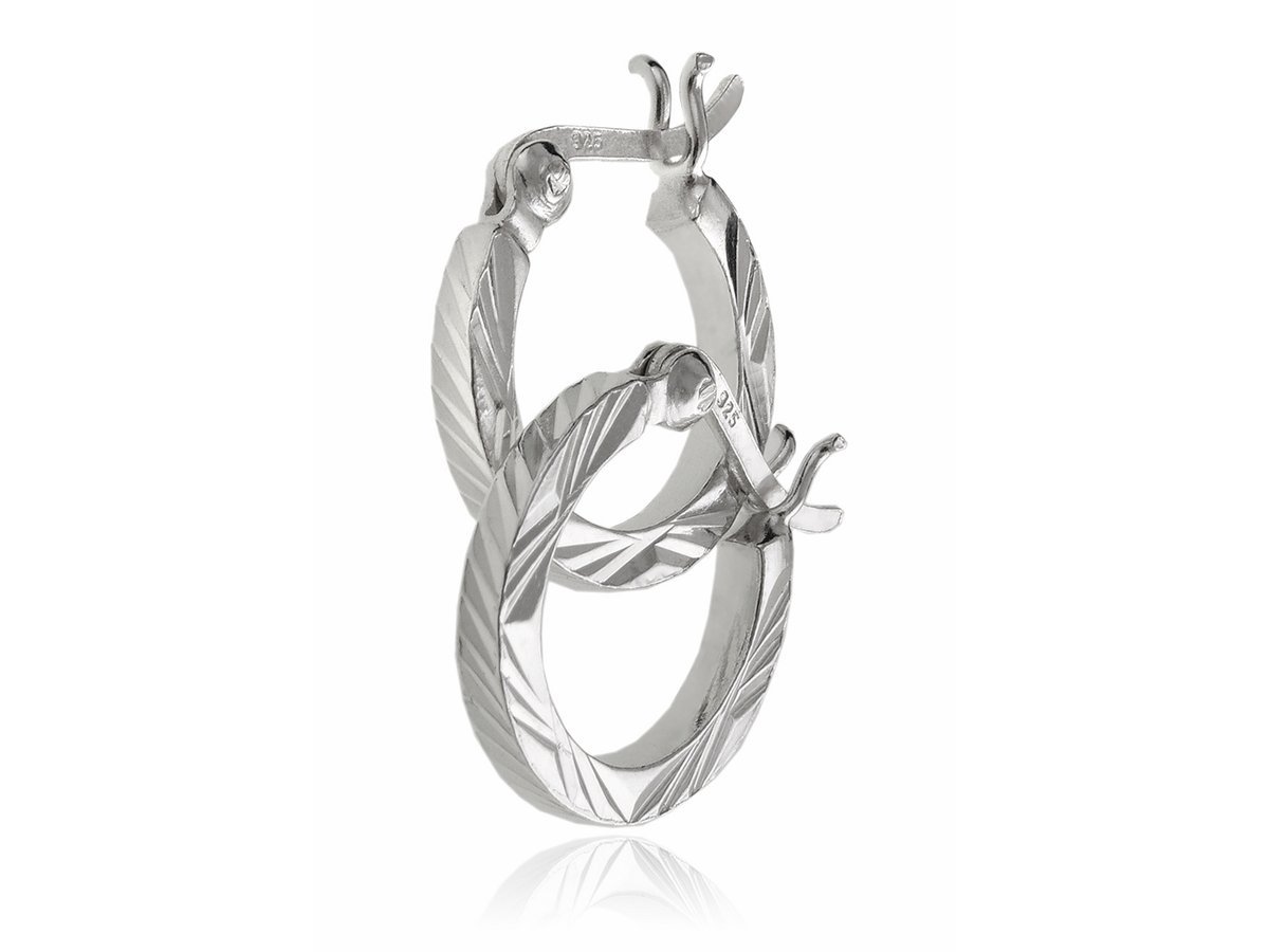 Kolczyki srebrne koła 14 mm przekrój kwadratowy diamentowane k3573