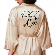 Piżamy damskie - SZLAFROK SATYNOWY Damski ZŁOTY Na Prezent Walentynki KOCHAM CIĘ Wzory - miniaturka - grafika 1