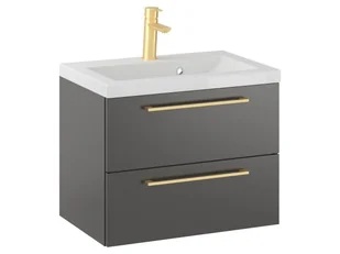 Szafka Wisząca Z Umywalką RON 60 cm - Titan Mat - Uchwyty Złote Szczotkowane - Szafki łazienkowe - miniaturka - grafika 1