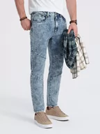 Spodnie męskie - Spodnie męskie jeansowe z przeszyciem na kolanach - niebieskie V1 OM-PADP-0109 - miniaturka - grafika 1