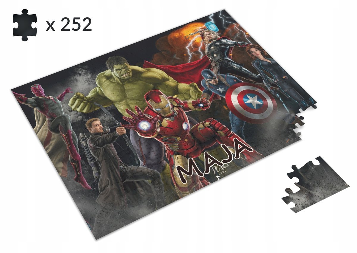 Puzzle + IMIĘ pudełko Avengers HULK A3 252 el.